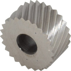 Made in USA - 3/4" Diam, 90° Tooth Angle, 12 TPI, Standard (Shape), Form Type Cobalt Left-Hand Diagonal Knurl Wheel - 3/8" Face Width, 1/4" Hole, Circular Pitch, 30° Helix, Bright Finish, Series KP - Exact Tooling