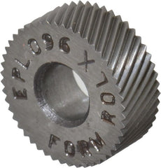 Made in USA - 1/2" Diam, 80° Tooth Angle, Standard (Shape), Form Type Cobalt Left-Hand Diagonal Knurl Wheel - 3/16" Face Width, 3/16" Hole, 96 Diametral Pitch, 30° Helix, Bright Finish, Series EP - Exact Tooling