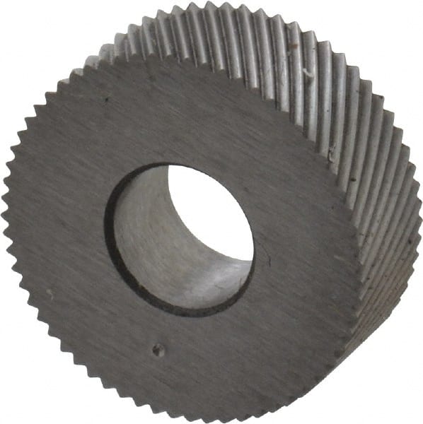 Made in USA - 1/2" Diam, 80° Tooth Angle, Standard (Shape), Form Type Cobalt Left-Hand Diagonal Knurl Wheel - 3/16" Face Width, 3/16" Hole, 128 Diametral Pitch, 30° Helix, Bright Finish, Series EP - Exact Tooling