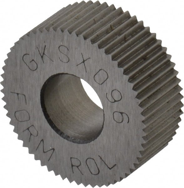 Made in USA - 5/8" Diam, 80° Tooth Angle, Standard (Shape), Form Type Cobalt Straight Knurl Wheel - 1/4" Face Width, 1/4" Hole, 96 Diametral Pitch, Bright Finish, Series GK - Exact Tooling