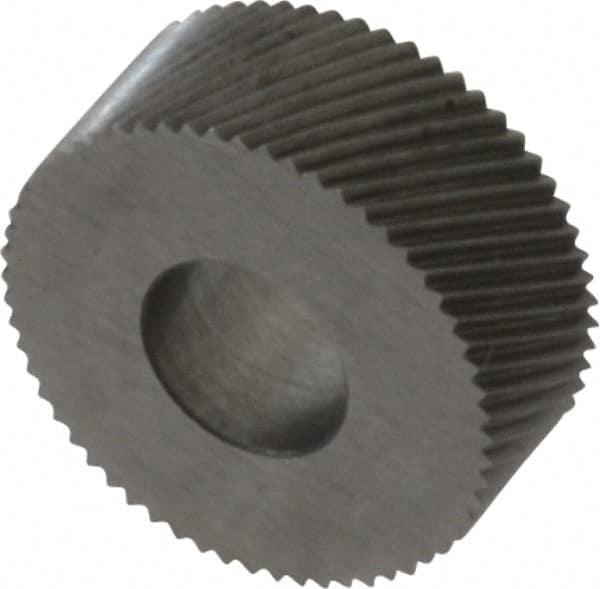Made in USA - 5/8" Diam, 80° Tooth Angle, Standard (Shape), Form Type Cobalt Right-Hand Diagonal Knurl Wheel - 1/4" Face Width, 1/4" Hole, 96 Diametral Pitch, 30° Helix, Bright Finish, Series GK - Exact Tooling