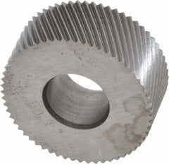 Made in USA - 5/8" Diam, 80° Tooth Angle, Standard (Shape), Form Type Cobalt Left-Hand Diagonal Knurl Wheel - 1/4" Face Width, 1/4" Hole, 96 Diametral Pitch, 30° Helix, Bright Finish, Series GK - Exact Tooling