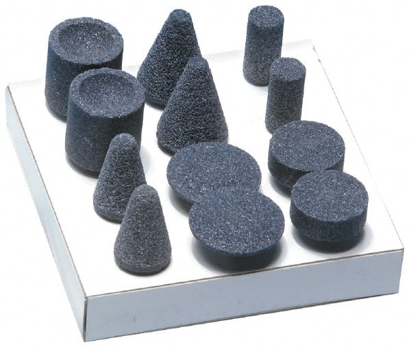 Grier Abrasives - 12 Piece Aluminum Oxide Vitrified Abrasive Point Set - Exact Tooling