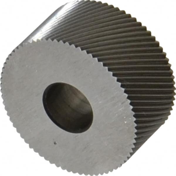 Made in USA - 3/4" Diam, 80° Tooth Angle, Standard (Shape), Form Type Cobalt Right-Hand Diagonal Knurl Wheel - 3/8" Face Width, 1/4" Hole, 96 Diametral Pitch, 30° Helix, Bright Finish, Series KP - Exact Tooling