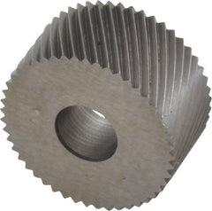 Made in USA - 3/4" Diam, 80° Tooth Angle, Standard (Shape), Form Type Cobalt Left-Hand Diagonal Knurl Wheel - 3/8" Face Width, 1/4" Hole, 64 Diametral Pitch, 30° Helix, Bright Finish, Series KP - Exact Tooling