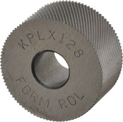 Made in USA - 3/4" Diam, 80° Tooth Angle, Standard (Shape), Form Type Cobalt Left-Hand Diagonal Knurl Wheel - 3/8" Face Width, 1/4" Hole, 128 Diametral Pitch, 30° Helix, Bright Finish, Series KP - Exact Tooling