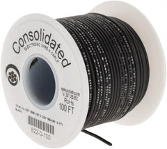 Made in USA - 18 AWG, 16 Strand, 100' OAL, Tinned Copper Hook Up Wire - Black PVC Jacket, 0.08" Diam - Exact Tooling