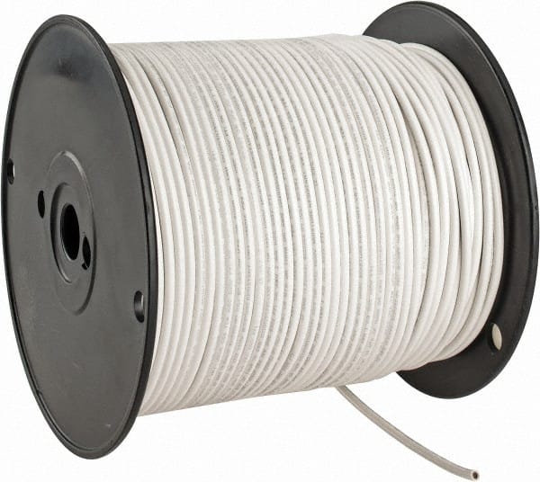 Made in USA - 12 AWG, 65 Strand, 500' OAL, Tinned Copper Hook Up Wire - White PVC Jacket, 0.155" Diam - Exact Tooling