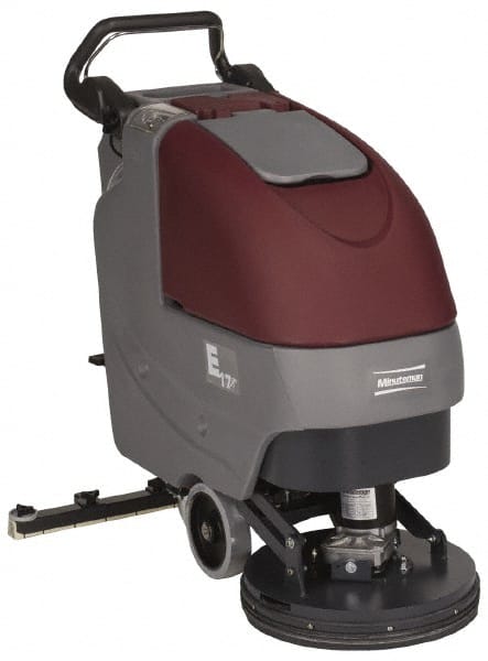 Minuteman - 17" Cleaning Width, Battery Powered Floor Scrubber - 0.75 (Brush) & 0.75 (Vacuum) hp, 180 RPM, 45" Water Lift, 12 Gal Tank Capacity, Series E17 - Exact Tooling