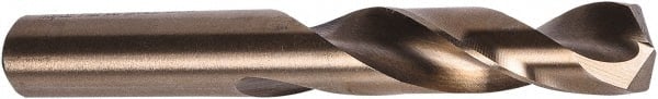 Precision Twist Drill - #10 135° Spiral Flute Cobalt Screw Machine Drill Bit - Oxide/Gold Finish, Right Hand Cut, 1-3/16" Flute Length, 2-1/4" OAL, Split Point, Straight Shank - Exact Tooling