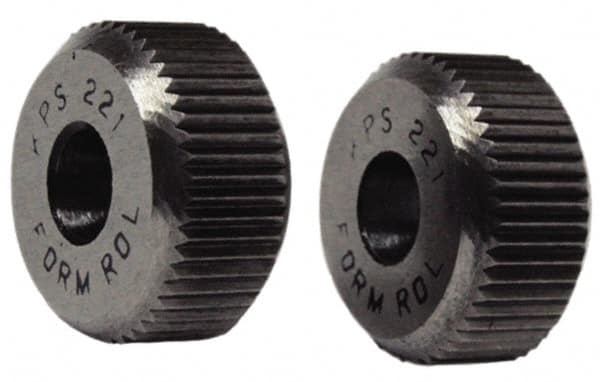 Made in USA - 1" Diam, 90° Tooth Angle, 33 TPI, Beveled Face, Form Type High Speed Steel Straight Knurl Wheel - 1/4" Face Width, 5/16" Hole, Circular Pitch, Series OU - Exact Tooling