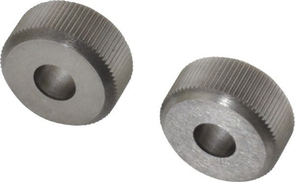 Made in USA - 3/4" Diam, 90° Tooth Angle, 33 TPI, Beveled Face, Form Type High Speed Steel Straight Knurl Wheel - 1/4" Face Width, 1/4" Hole, Circular Pitch, Series KP - Exact Tooling