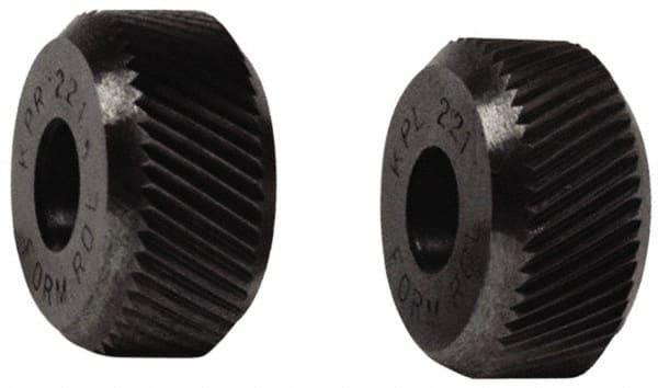 Made in USA - 3/8 Inch Face Width, 1 Inch Diameter, High Speed Steel Knurl Wheel Set - 5/16 Inch Hole Diameter, Beveled Face Knurl, Left and Right Hand Diagonal Pattern, Form, OU Series - Exact Tooling