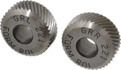 Made in USA - 5/16 Inch Face Width, 5/8 Inch Diameter, High Speed Steel Knurl Wheel Set - 7/32 Inch Hole Diameter, Beveled Face Knurl, Left and Right Hand Diagonal Pattern, Form, GR Series - Exact Tooling