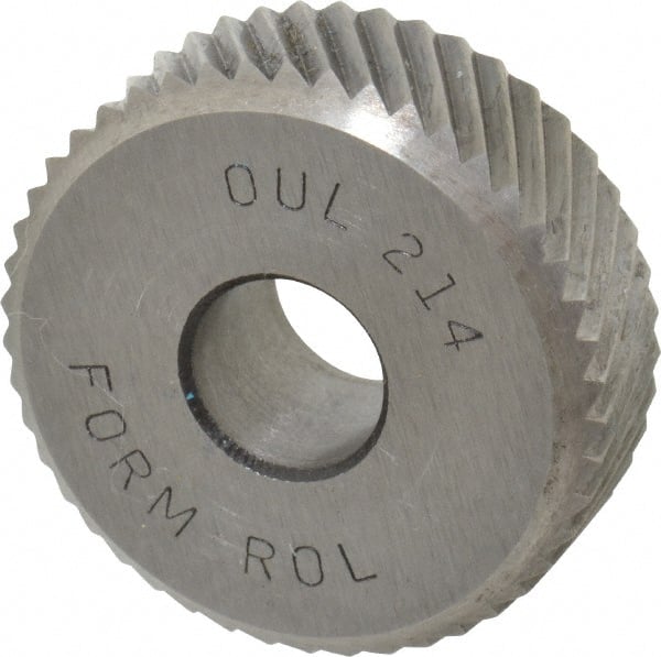 Made in USA - 3/8 Inch Face Width, 1 Inch Diameter, High Speed Steel Knurl Wheel Set - 5/16 Inch Hole Diameter, Beveled Face Knurl, Left and Right Hand Diagonal Pattern, Form, OU Series - Exact Tooling