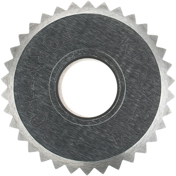 Made in USA - 3/4" Diam, 90° Tooth Angle, 14 TPI, Beveled Face, Form Type Cobalt Straight Knurl Wheel - 3/8" Face Width, 1/4" Hole, Circular Pitch - Exact Tooling
