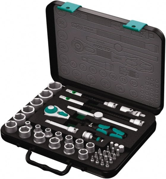 Wera - 43 Piece 3/8" Drive Socket & Bit Set - Comes in Molded Steel Case with High Density Foam Insert - Exact Tooling