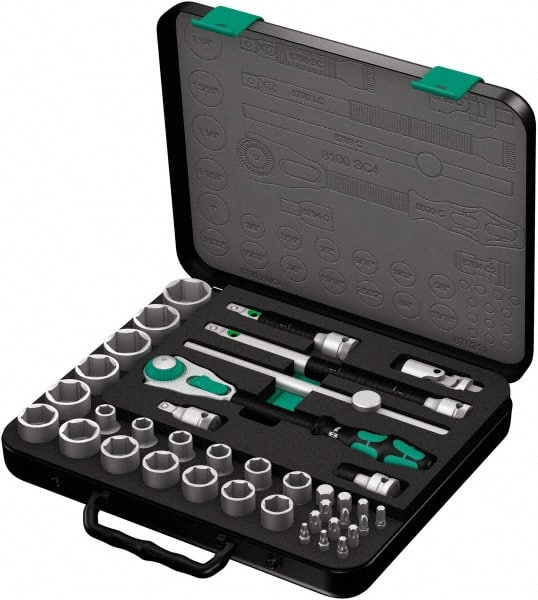 Wera - 38 Piece 1/2" Drive Socket & Bit Set - Comes in Molded Steel Case with High Density Foam Insert - Exact Tooling