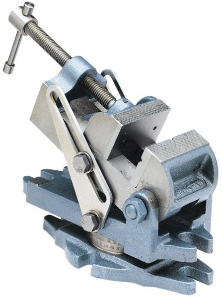 Palmgren - 2-7/8" Jaw Width, 2-1/2" Jaw Opening Capacity, Angle Stationary Machine Vise - Manual Operation, 1 Station, 9" Long x 3-7/8" High x 1-1/2" Deep, 30,000 psi Max Clamp Force, Cast Iron - Exact Tooling