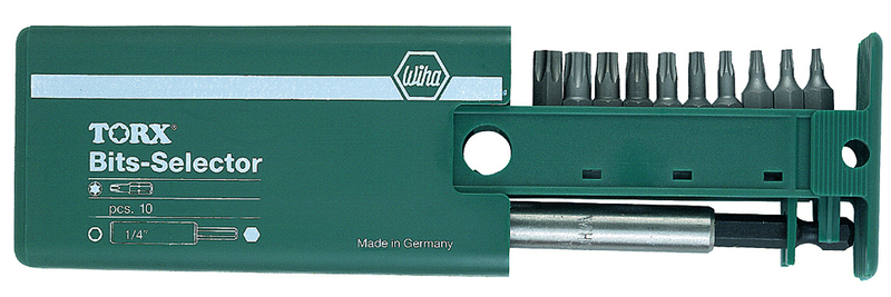 11 Piece - T7s; T8s; T9s; T10s; T15s; T20s; T25s; T27s; T30s; T40s - Magnetic 1/4" Bit Holder - Security Torx Bit Selector Set in Plastic Storage Box - Exact Tooling