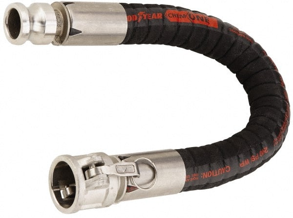 Alliance Hose & Rubber - 1" ID x 1.4" OD x 10' OAL, Cam & Groove Chemical Handling Hose - 200 Max Working psi, -40 to 250°F, 3" Bend Radius, 1" Fitting, Black - Exact Tooling