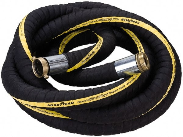 Alliance Hose & Rubber - 1-1/2" ID x 1.91" OD x 25' OAL, Male x Female Petroleum Transfer Hose - 250 Max Working psi, -40 to 200°F, 1.5" Bend Radius, 1-1/2" Fitting, Black - Exact Tooling