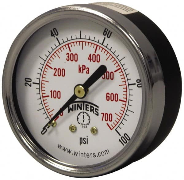 Winters - 2-1/2" Dial, 1/4 Thread, 0-160 Scale Range, Pressure Gauge - Center Back Connection Mount, Accurate to 3-2-3% of Scale - Exact Tooling