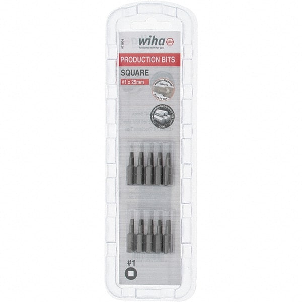 Wiha - 1/4" Drive, #1 Square Screwdriver Bit - 1" OAL - Exact Tooling