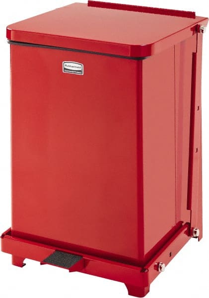 Rubbermaid - 7 Gal Square Unlabeled Trash Can - 17" High x 12" Long x 12" Wide, Red, Stainless Steel - Exact Tooling
