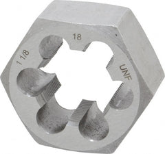 Interstate - 1-1/8 - 18 UNEF Thread, 2" Hex, Right Hand Thread, Hex Rethreading Die - Carbon Steel, 1" Thick - Exact Tooling