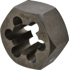 Interstate - 13/16-24 Thread, 1-7/16" Hex, Right Hand Thread, Hex Rethreading Die - Carbon Steel, 3/4" Thick - Exact Tooling