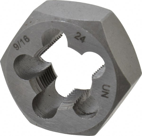 Interstate - 9/16-24 UNEF Thread, 1-1/16" Hex, Right Hand Thread, Hex Rethreading Die - Carbon Steel, 1/2" Thick - Exact Tooling
