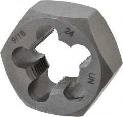 Interstate - 9/16-24 UNEF Thread, 1-1/16" Hex, Right Hand Thread, Hex Rethreading Die - Carbon Steel, 1/2" Thick - Exact Tooling