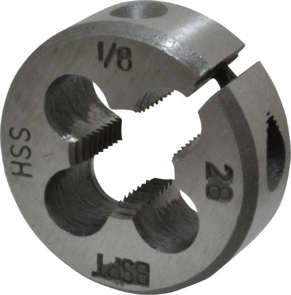 Interstate - 1/8-28 BSPT Thread, Round Pipe Die - 1" Outside Diam, High Speed Steel - Exact Tooling
