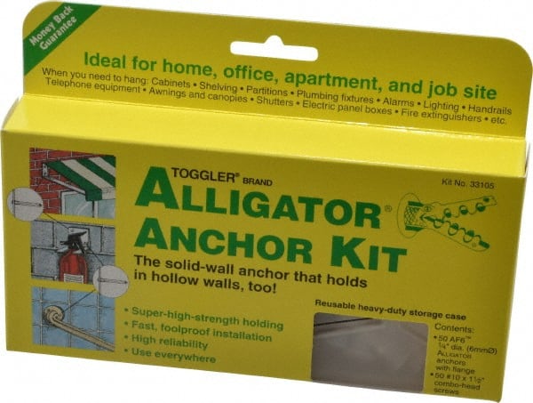 Toggler - 1/4" Diam, 1/4" Drill, 1-3/16" OAL, 3-3/8" Min Embedment Lag Shield Concrete Anchor - Plastic - Exact Tooling