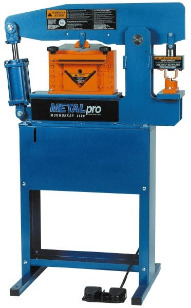 Metalpro - 3-3/4" Throat Depth, 45 Ton Punch Pressure, Ironworker - 1-1/2 hp, 1 Phase, 110 Volts, 37" Wide x 55-1/4" High x 24" Deep - Exact Tooling