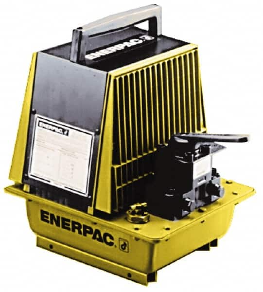 Enerpac - 10,000 psi Air-Hydraulic Pump & Jack - 1 Gal Oil Capacity, 3-Way, 2 Position Valve, Use with Single Acting Cylinders, Advance & Retract - Exact Tooling