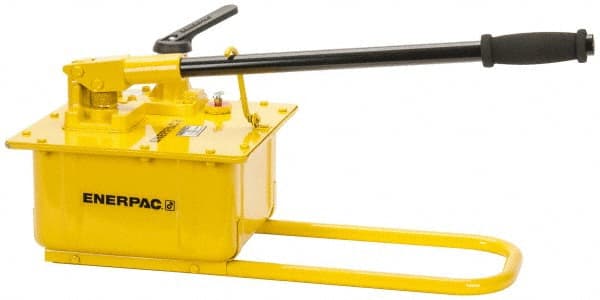 Enerpac - 1-1/2" Piston Stroke, 2-5/8" Piston Diam, 7.69, 0.29 Cu In per Stroke, 453 Cu In Reservoir Capacity, Manual Hydraulic Pump - 10,000 psi, 110 Lbs. Max Handle Effort, 2 Stage - Exact Tooling