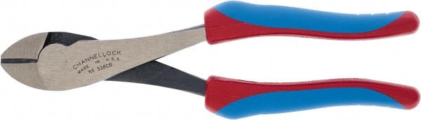 Channellock - 8" OAL, 1/4" Capacity, Diagonal Cutter - 25/32" Jaw Length x 1-3/16" Jaw Width, Round Head, TPR-Rubber Overmold Handle - Exact Tooling