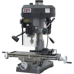 Jet - 1 Phase, 15-7/8" Swing, Step Pulley Mill Drill Machine - 31-3/4" Table Length x 9-1/2" Table Width, 20-1/2" Longitudinal Travel, 7" Cross Travel, 12 Spindle Speeds, 2 hp, 230 Volts - Exact Tooling