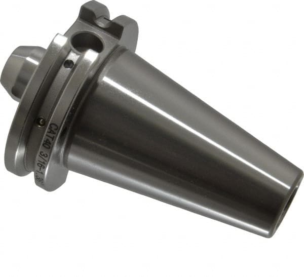 Accupro - CAT40 Taper Shank 3/16" Hole End Mill Holder/Adapter - 3/4" Nose Diam, 1.38" Projection, 5/8-11 Drawbar, Through-Spindle & DIN Flange Coolant - Exact Tooling
