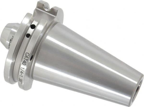 Accupro - CAT40 Taper Shank 1/4" Hole End Mill Holder/Adapter - 20mm Nose Diam, 1.38" Projection, 5/8-11 Drawbar, Through-Spindle & DIN Flange Coolant - Exact Tooling
