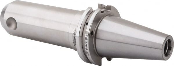 Accupro - CAT40 Taper Shank 5/8" Hole End Mill Holder/Adapter - 1-21/32" Nose Diam, 5-1/2" Projection, 5/8-11 Drawbar, Through-Spindle & DIN Flange Coolant - Exact Tooling