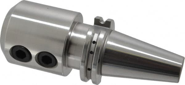 Accupro - CAT40 Taper Shank 1-1/4" Hole End Mill Holder/Adapter - 63mm Nose Diam, 4" Projection, 5/8-11 Drawbar, Through-Spindle & DIN Flange Coolant - Exact Tooling