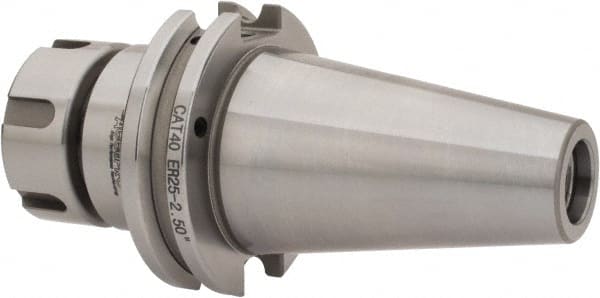 Accupro - 0.039" to 0.629" Capacity, 2-1/2" Projection, CAT40 Taper Shank, ER25 Collet Chuck - 0.0002" TIR, Through-Spindle & DIN Flange Coolant - Exact Tooling