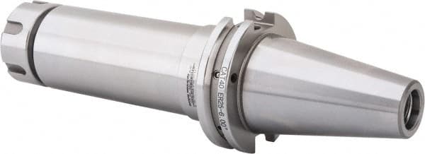 Accupro - 0.039" to 0.629" Capacity, 6" Projection, CAT40 Taper Shank, ER25 Collet Chuck - 0.0002" TIR, Through-Spindle & DIN Flange Coolant - Exact Tooling