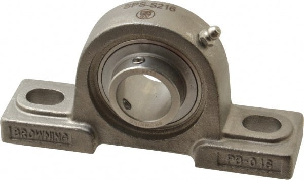 Browning - 1" ID, 5-1/2" OAL x 2-51/64" OAH Pillow Block - 1,651 Lb Static Cap, 2,801 Lb Dyn Cap, 4-1/8" Btw Mnt Hole Ctrs, 1-7/16" Base-to-Ctr Ht, Stainless Steel - Exact Tooling
