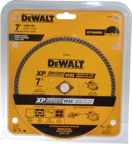 DeWALT - 7" Diam, 5/8" Arbor Hole Diam, Wet & Dry Cut Saw Blade - Diamond-Tipped, Standard Round Arbor - Exact Tooling