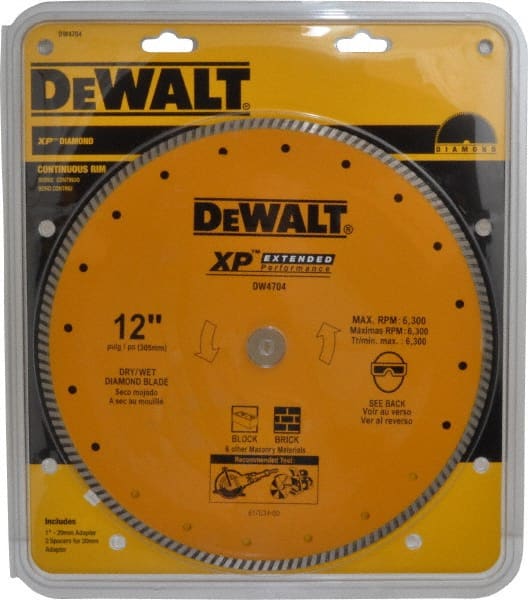 DeWALT - 12" Diam, 1" Arbor Hole Diam, Wet & Dry Cut Saw Blade - Diamond-Tipped, Standard Round Arbor - Exact Tooling