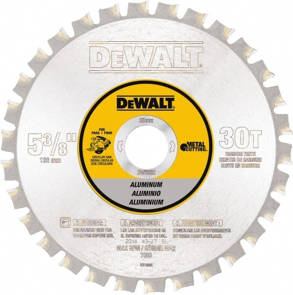 DeWALT - 5-3/8" Diam, 30 Tooth Wet & Dry Cut Saw Blade - Steel, Standard Round Arbor - Exact Tooling